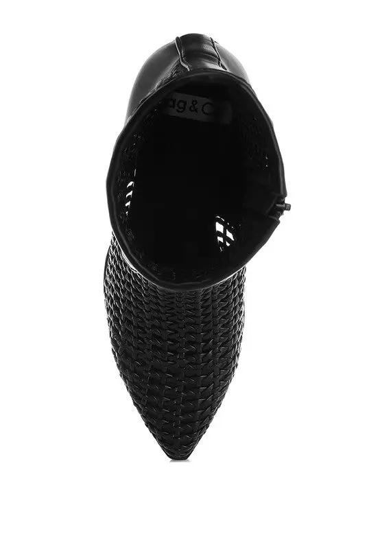 Artisole Woven Pleather Block Heel Boots for Stylish Comfort - Love Salve